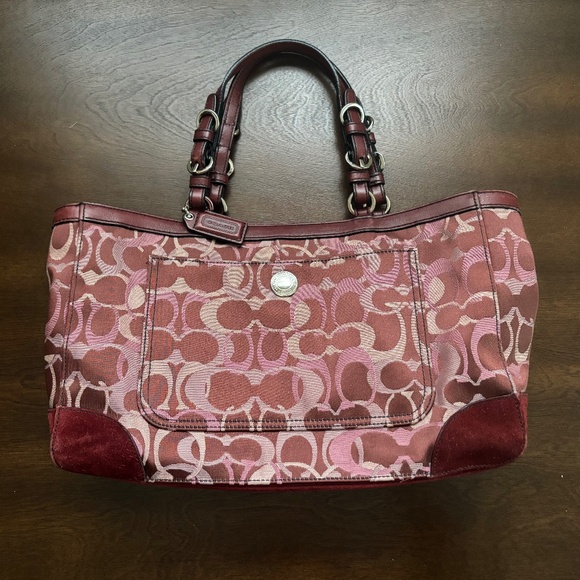 Coach Optic signature Burgundy mauve suede tote handbag 7038 vtg Y2K mono - Picture 1 of 16